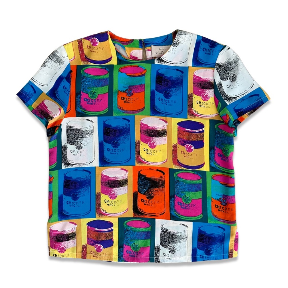 🏷️*Price Drop* Vintage Pat Argenti Andy Warhol Style Chicken Soup Silk Top Sz S